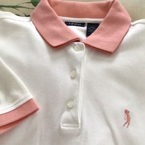 Ladies IZOD golf shirt size M. White w/coral trim. Cotton